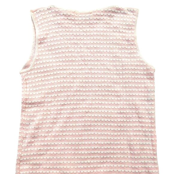 Vintage 1940s-1950s Pink White Stripe Sleeveless Knit Crewneck Sweater Top Vest - Picture 6 of 8